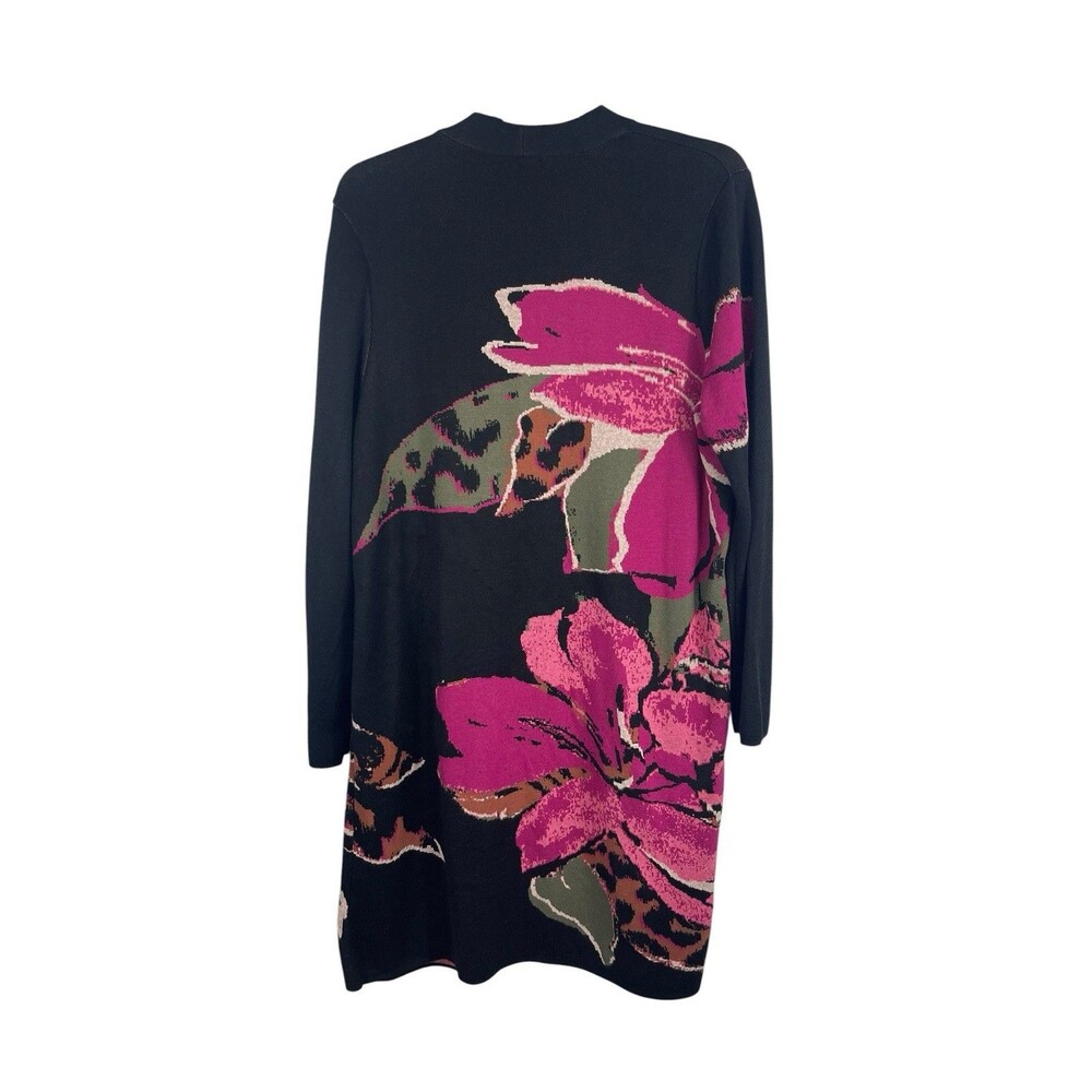 Chico’s Travelers Dark Floral Cardigan Womens 4 XL Black Pink Open Front Duster - Picture 2 of 13